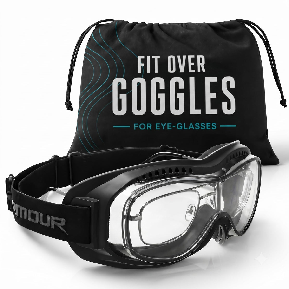 Bikershades front view of goggles showing full coverage and clear protection
