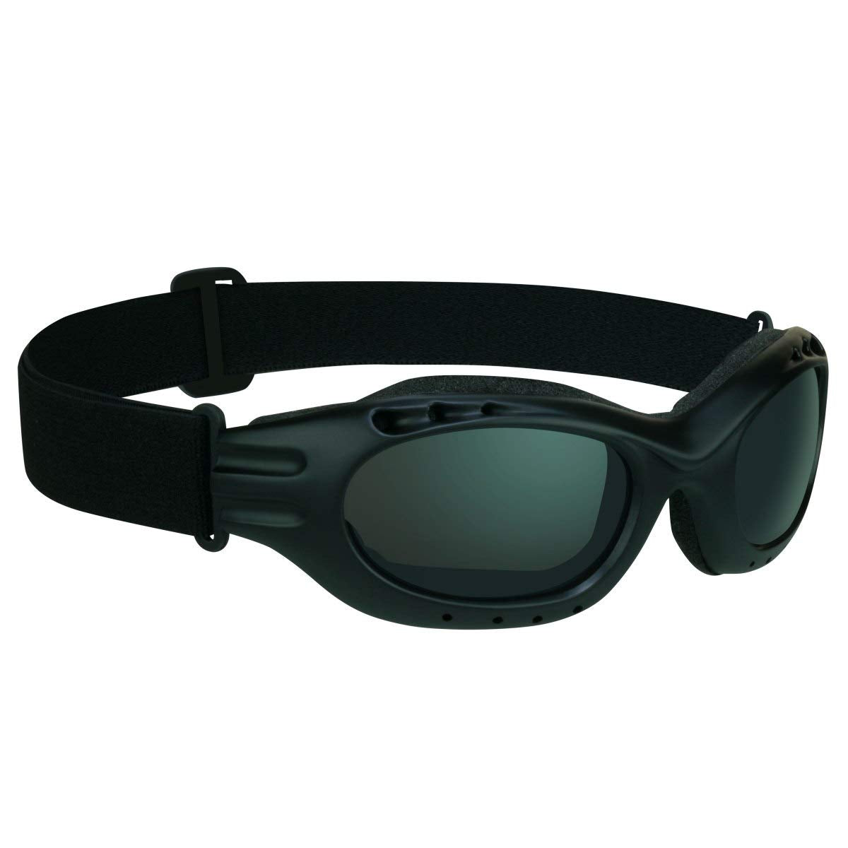 Bikershades front view smoke grey goggles showing full wraparound protection