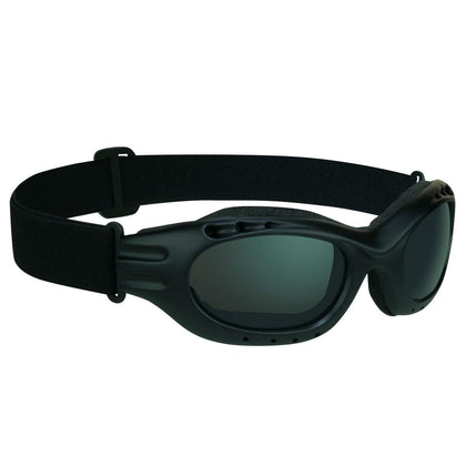 Bikershades front view smoke grey goggles showing full wraparound protection