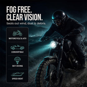 Bikershades worn by rider on motorcycle demonstrating wind and debris protection