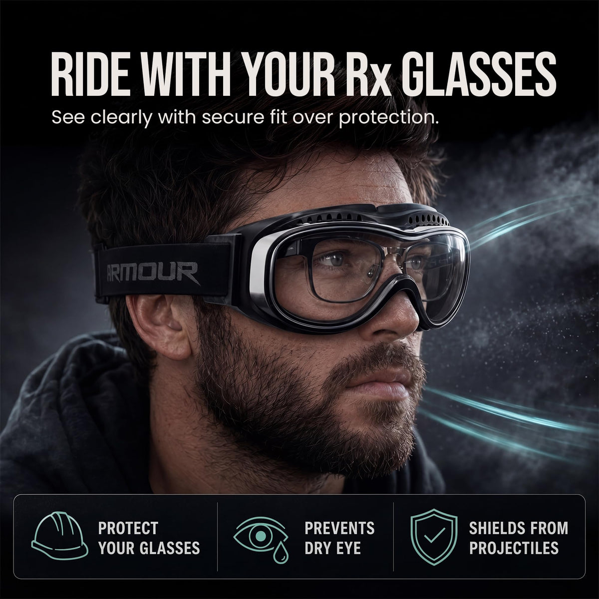 Bikershades side profile highlighting flexible memory-flex frame for secure fit