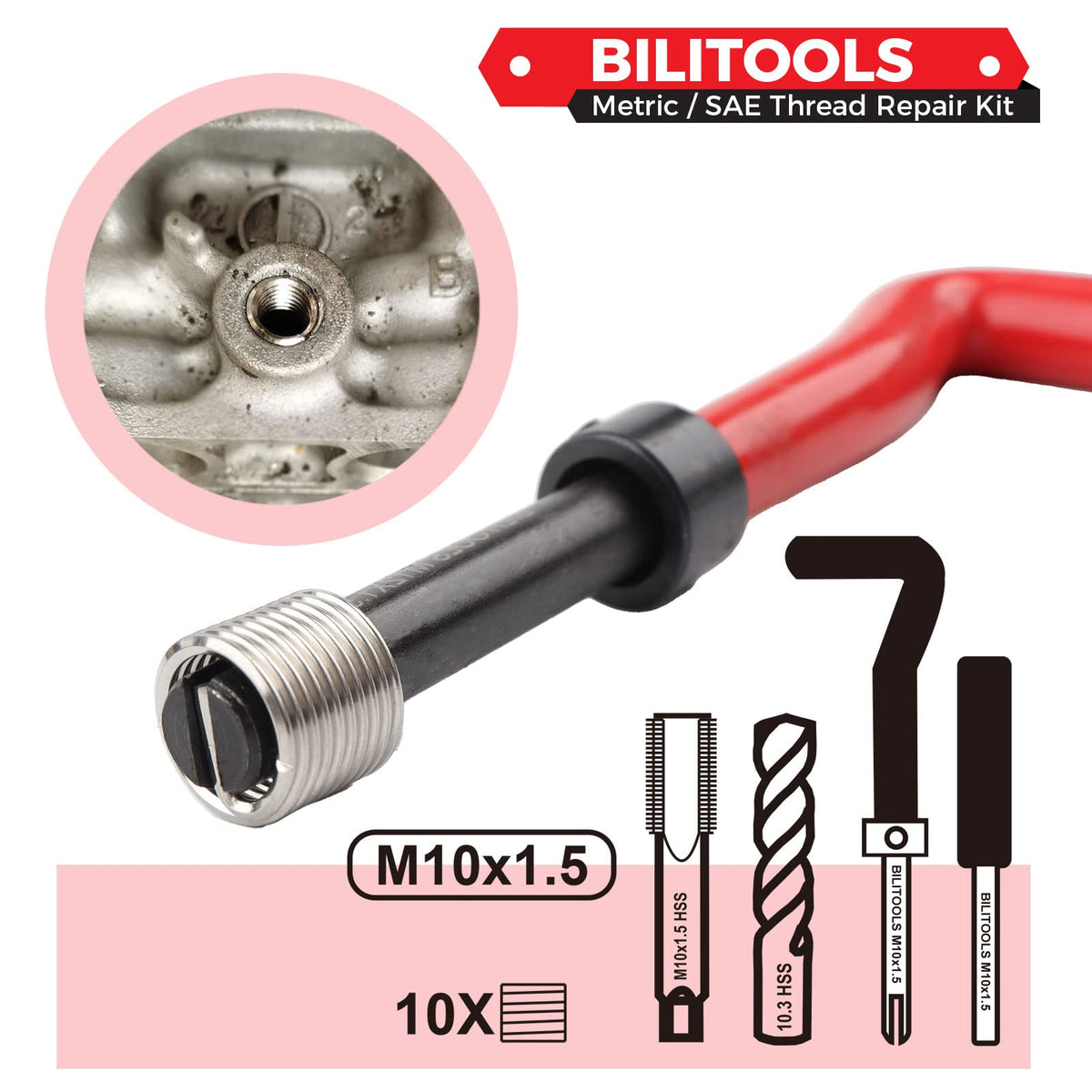 BILITOOLS 304 stainless thread inserts close detail, durable corrosion-resistant threads