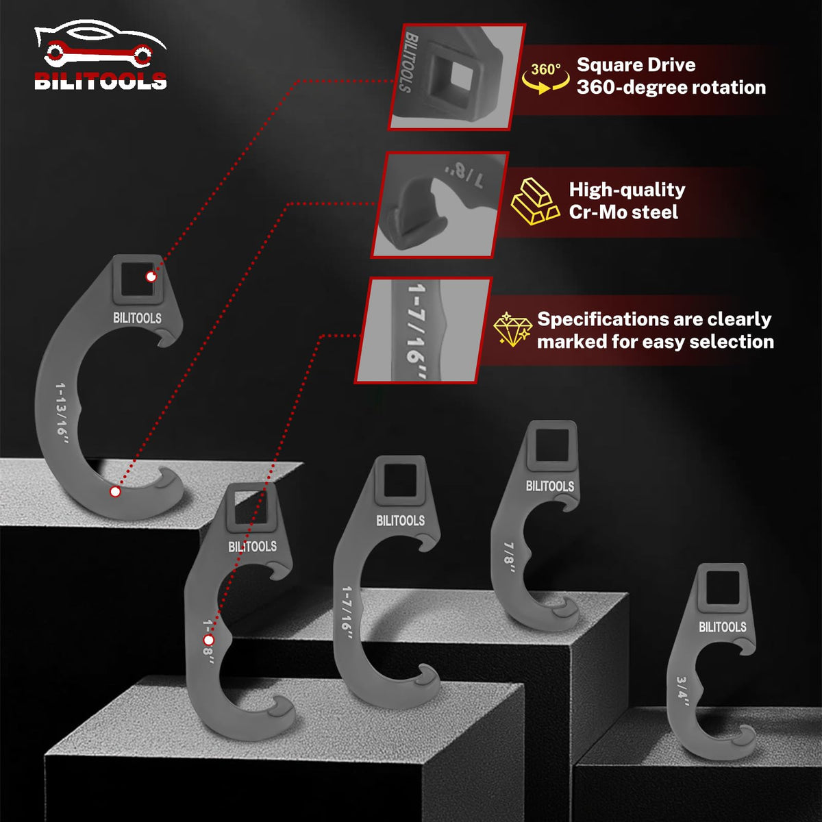 BILITOOLS close-up of machined sockets for precise, damage-free fit