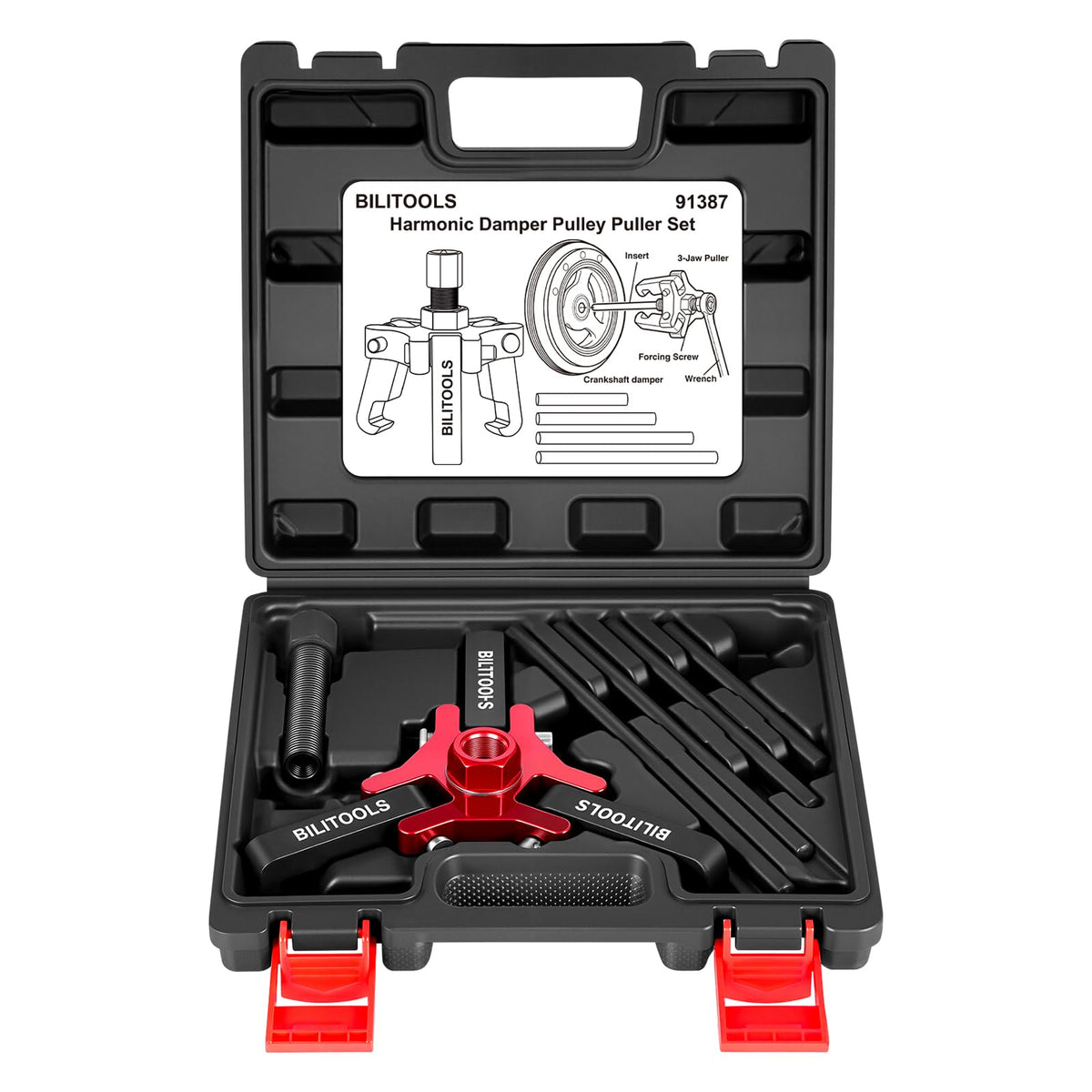 BILITOOLS front view of full puller kit showing complete components and durability