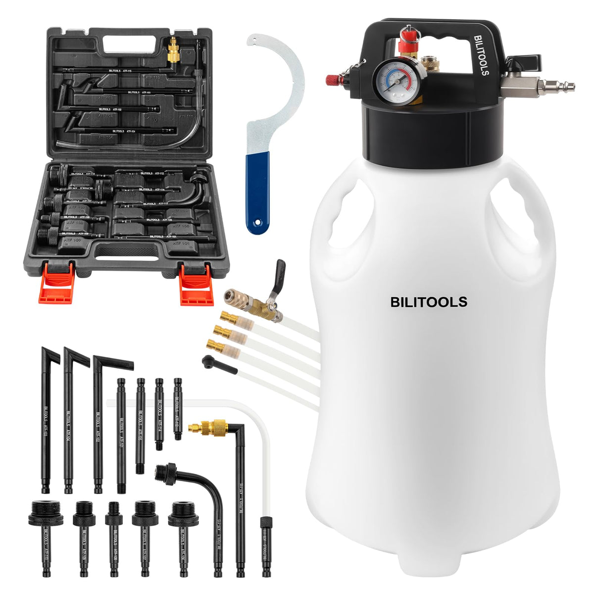 BILITOOLS front view showing pump and reservoir for easy identification and portability