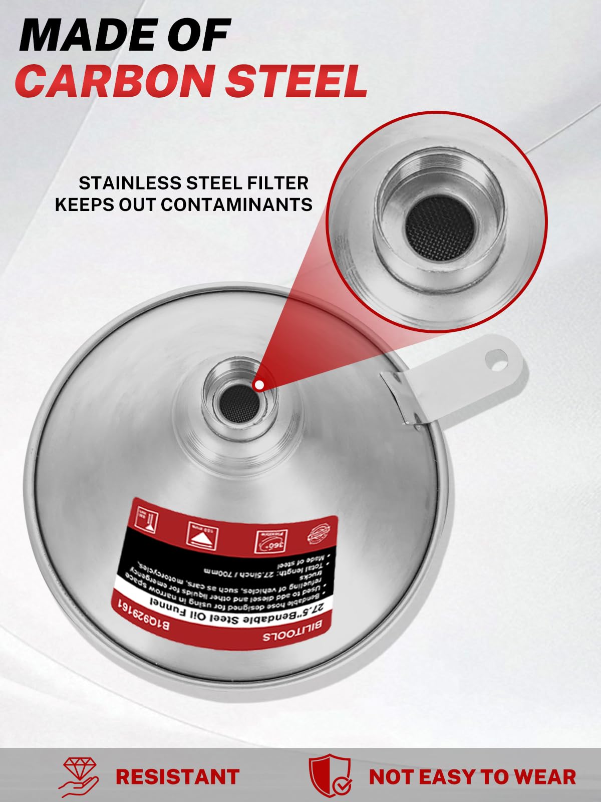 BILITOOLS stainless filter mesh detail capturing debris to keep fluids clean