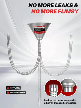 BILITOOLS funnel in use pouring oil into engine with precise, drip-free control