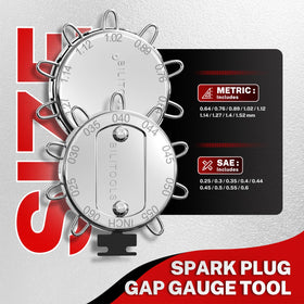 BILITOOLS spark plug gap tool detail with readable metric and SAE markings for precise measurement
