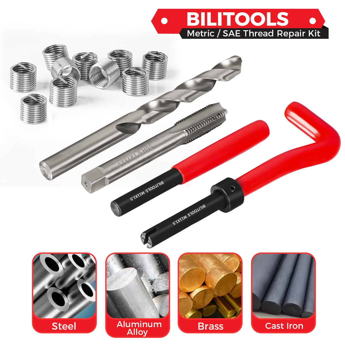 BILITOOLS close-up of HSS drill and tap demonstrating sharp cutting edges for clean holes