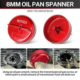 BILITOOLS adapter in use filling a transmission demonstrating secure fit and spill‑reduction benefit