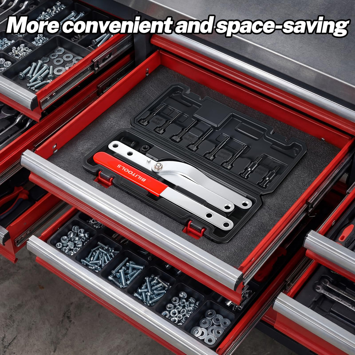 BILITOOLS on workshop bench with mechanic showing compact, ready-to-use kit