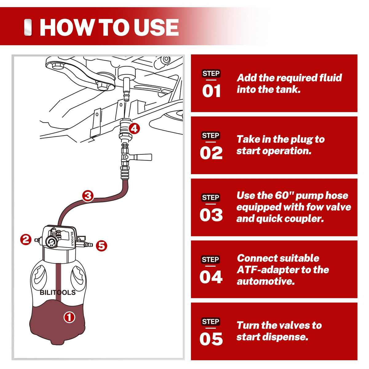 BILITOOLS pump in use extracting ATF to keep workspace cleaner and efficient