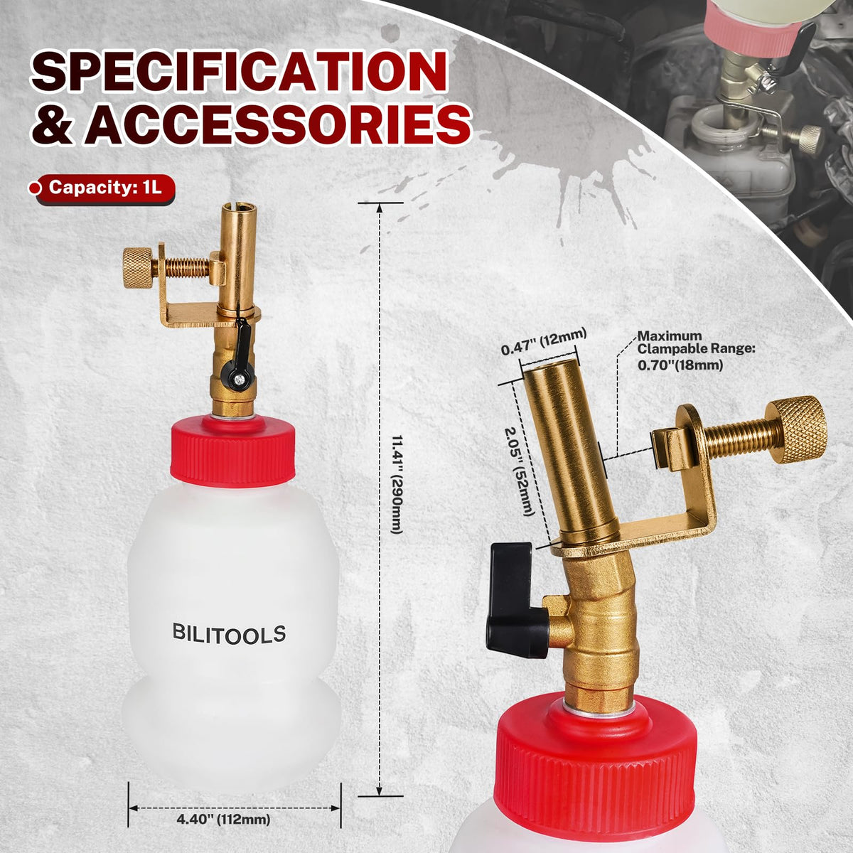 BILITOOLS size comparison showing 1L markings for visible level control and correct capacity