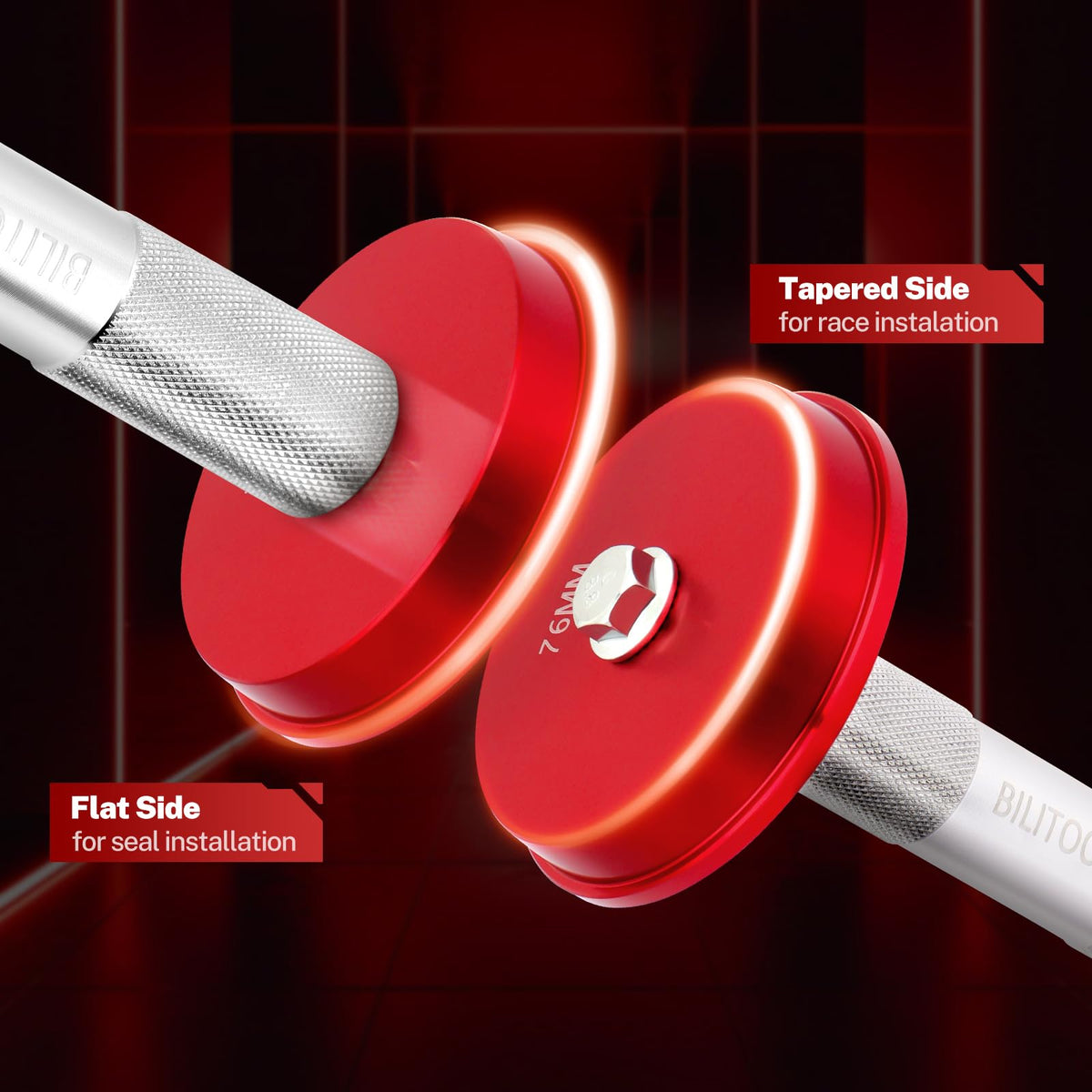 BILITOOLS adapters next to ruler showing size range and fit benefit