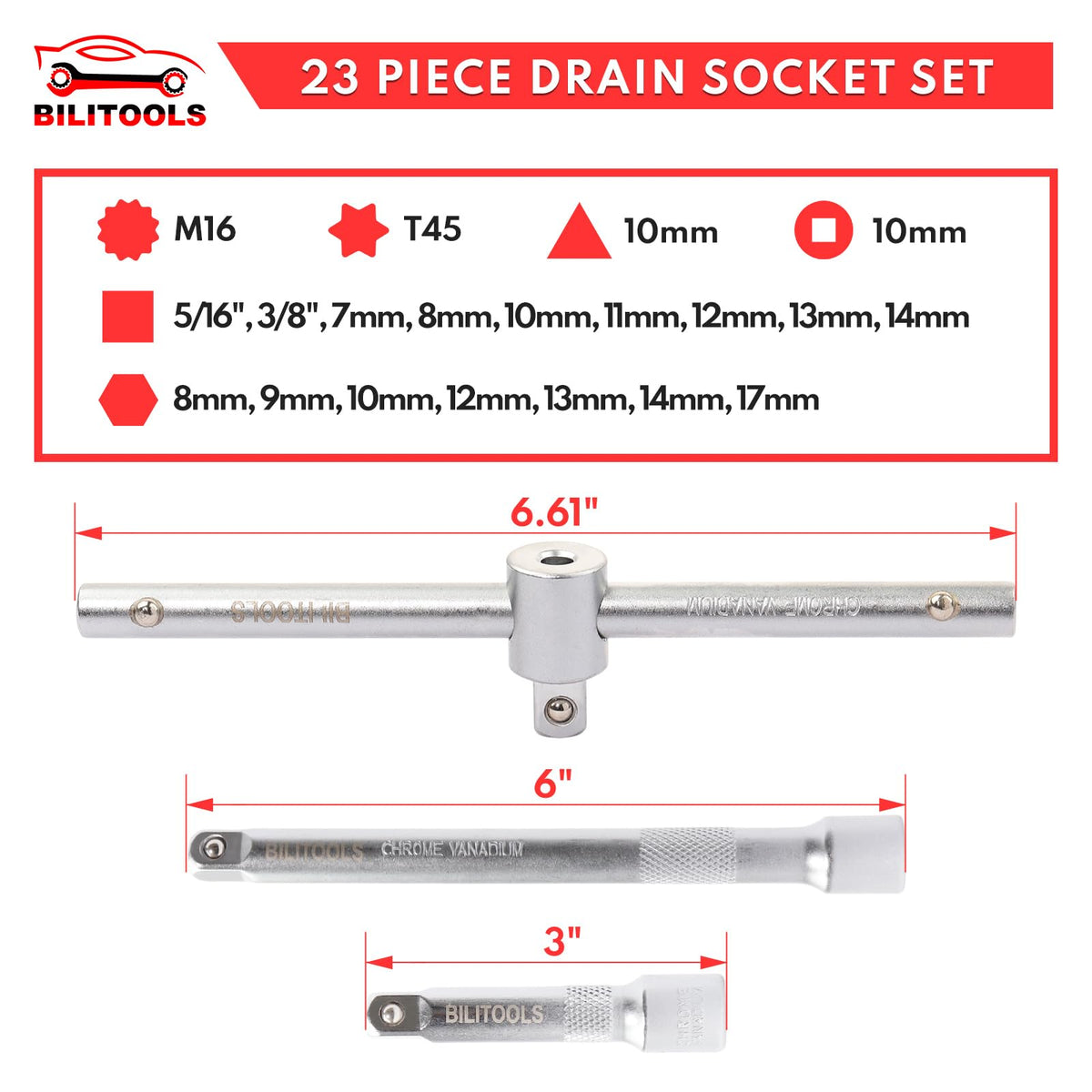 BILITOOLS sliding T-bar with 3" and 6" extensions, delivers added leverage and extended reach