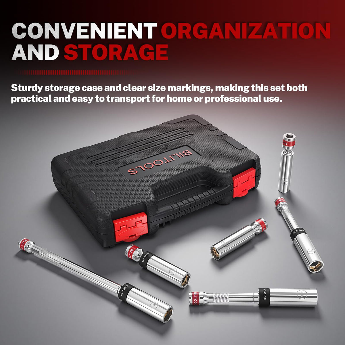 BILITOOLS socket connected to a 3/8" drive ratchet showing secure fit and torque transfer