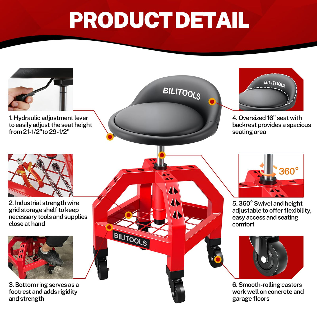 BILITOOLS stool beside toolbox showing scale and workshop compatibility
