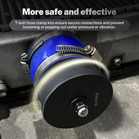 BILITOOLS T-bolt hose clamp detail highlighting secure metal clamp that prevents loosening