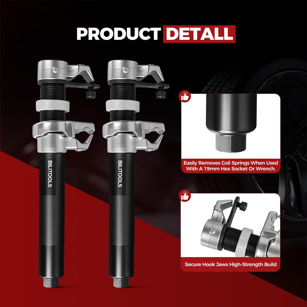 BILITOOLS threaded rod and 19mm hex detail showing smooth operation and control benefit