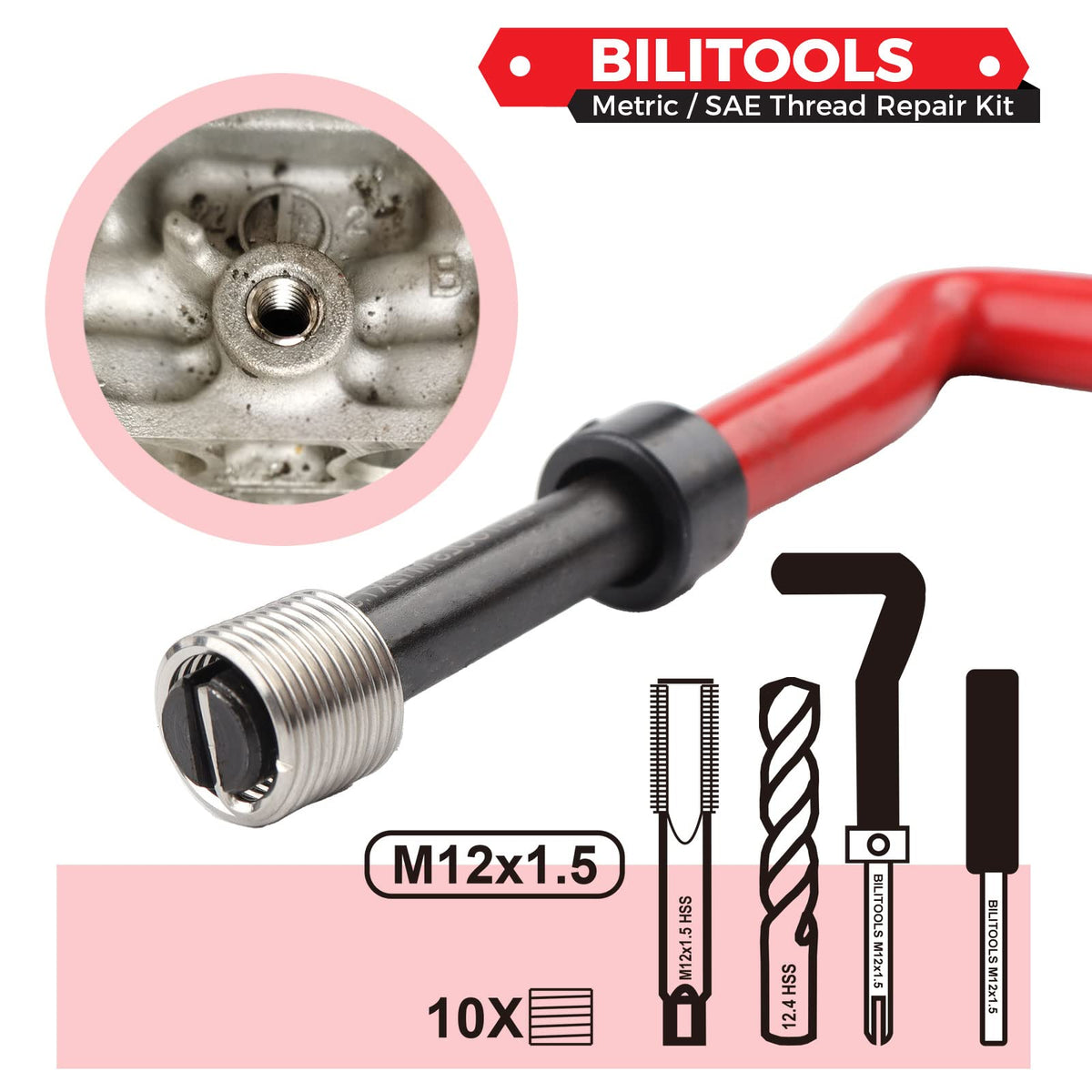 BILITOOLS thread tap detail demonstrating precise cutting for correct insert seating
