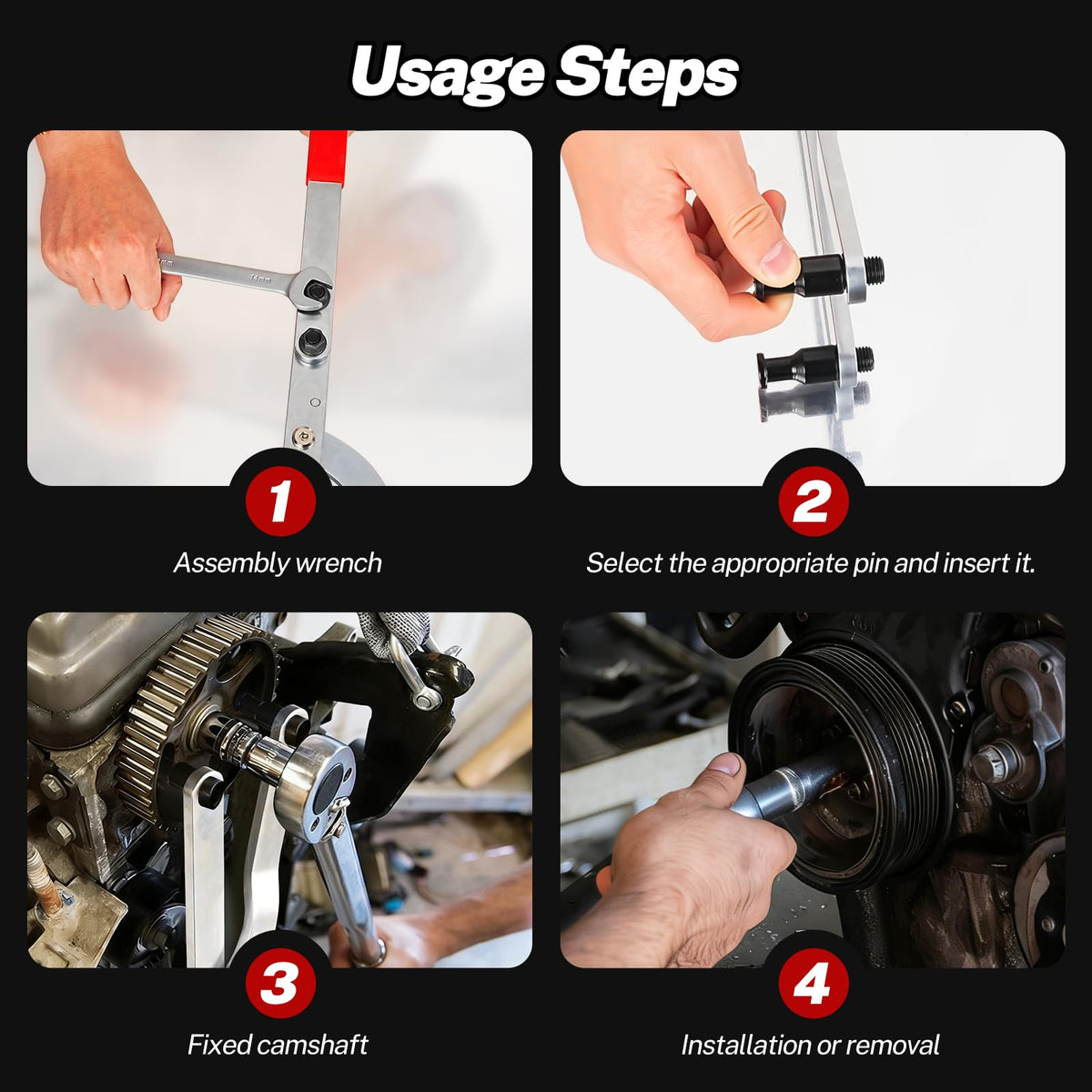 BILITOOLS wrench holding engine pulley in use demonstrating secure torque control