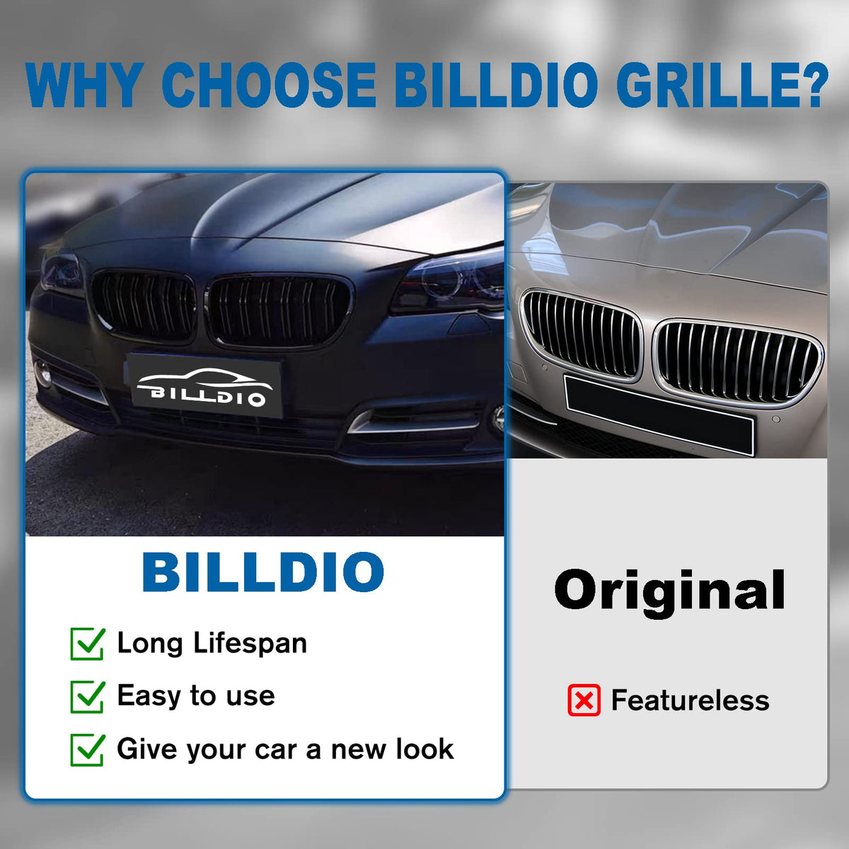 BILLDIO grille held in hand to show size and lightweight durable ABS material