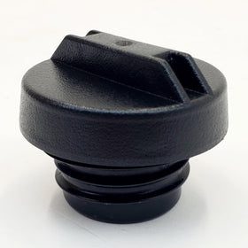 Billet Proof Designs front view of black plastic gas cap showing original equipment styling and fit