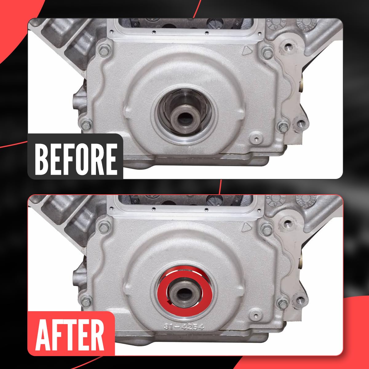 BILLFARO tool placed on crank mockup showing correct centering benefit