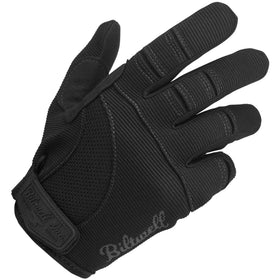 Biltwell front view showing glove fit and open cuff benefit