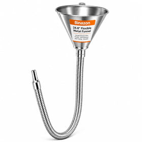 Binazon funnel front view showing wide 5.5 inch mouth and galvanized finish for quick pours
