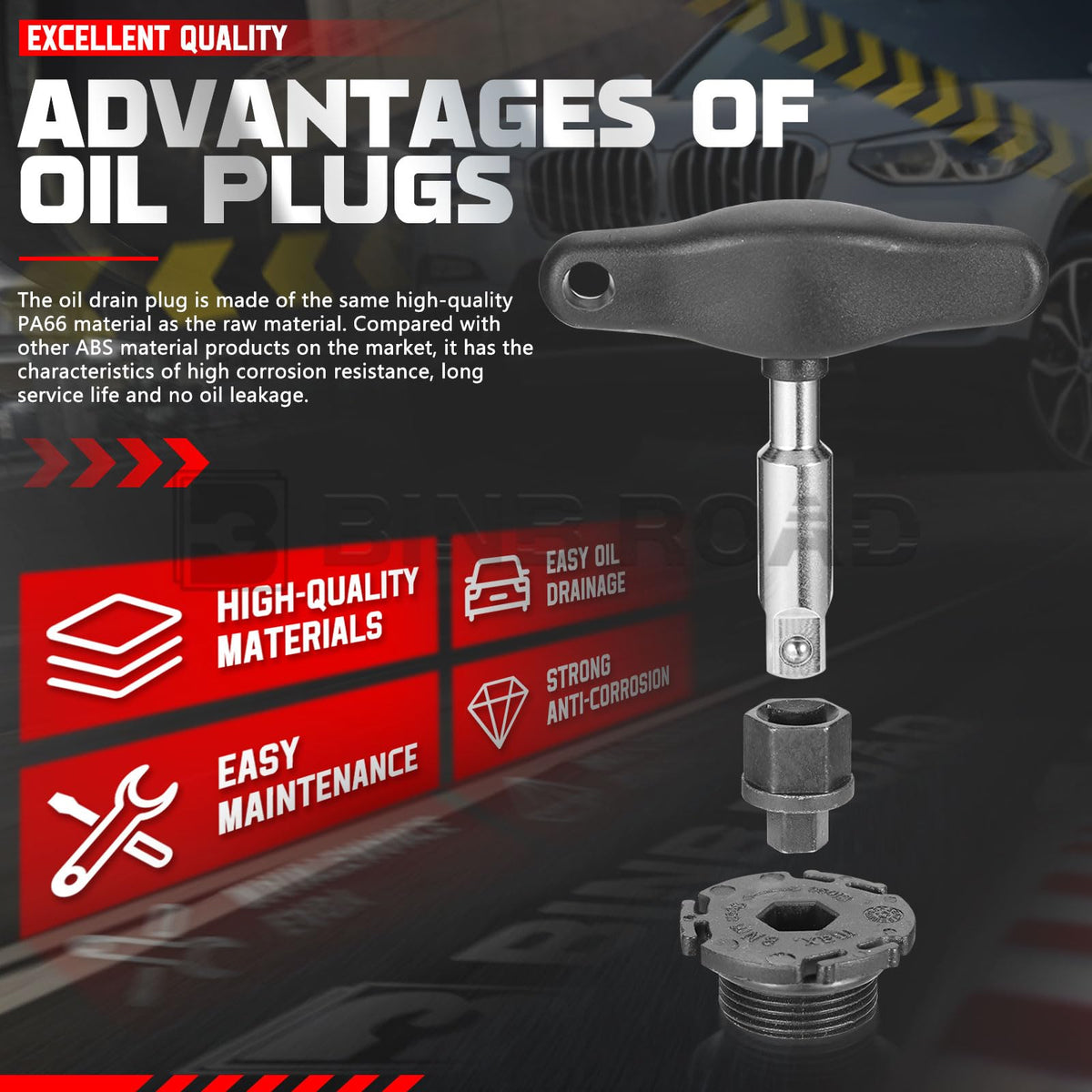 BINB ROAD install tool engaging plug for easier removal and reduced damage
