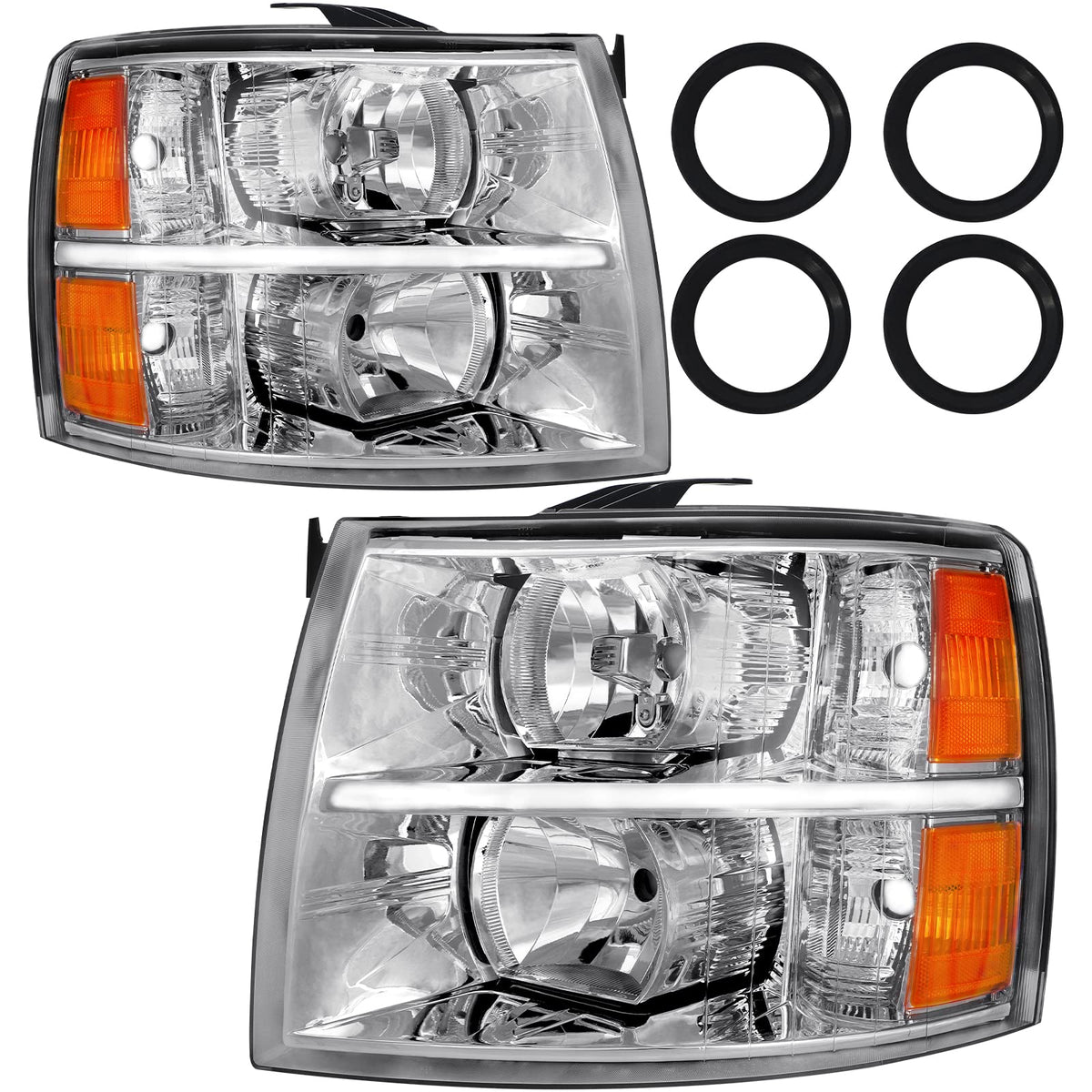 Bincmay headlight assembly front view showing complete housing and clear lens, improved visibility