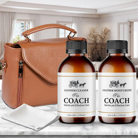 Bingbrofam in use on handbag showing safe stain removal and restored appearance