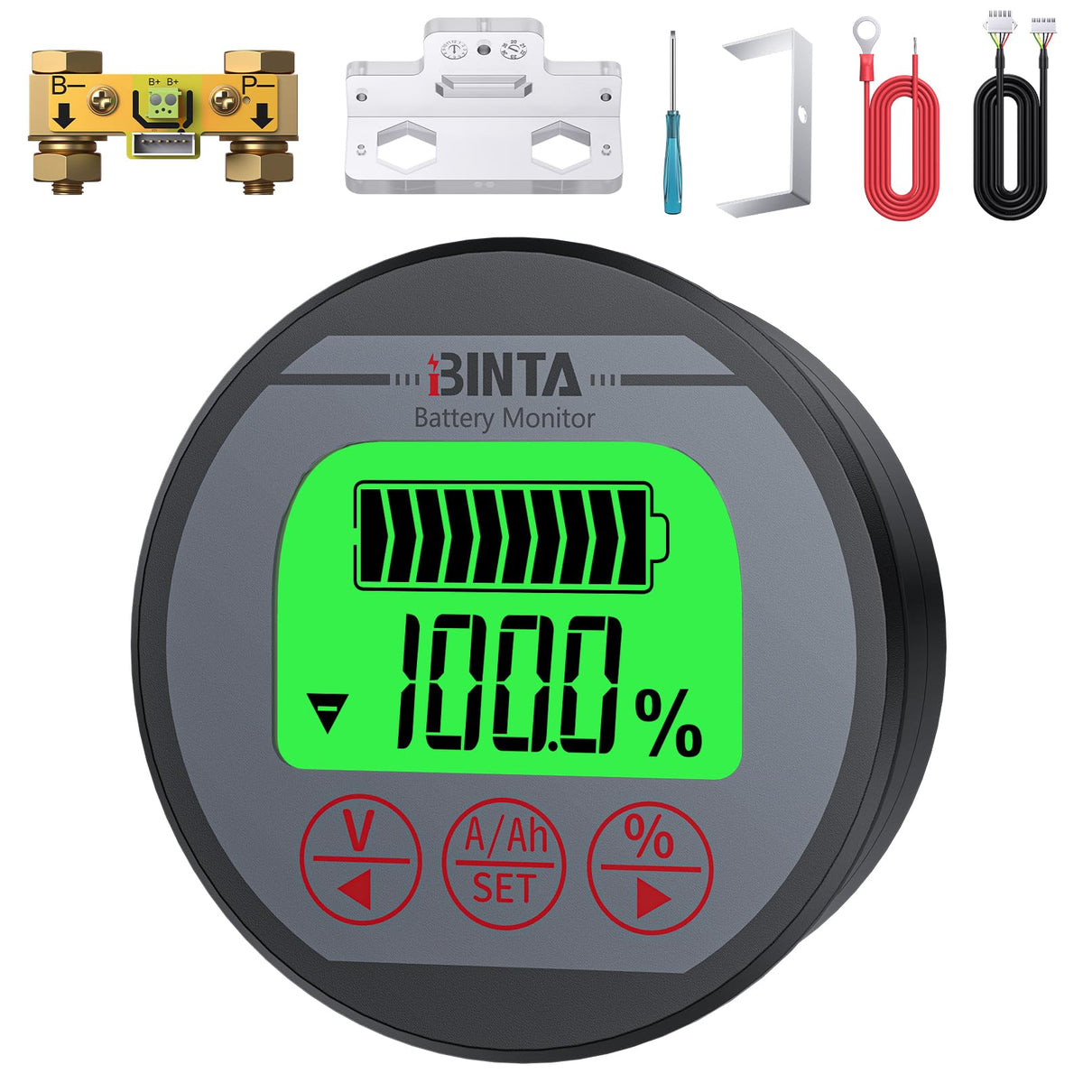 BINTA front panel display showing voltage and capacity, easy monitoring