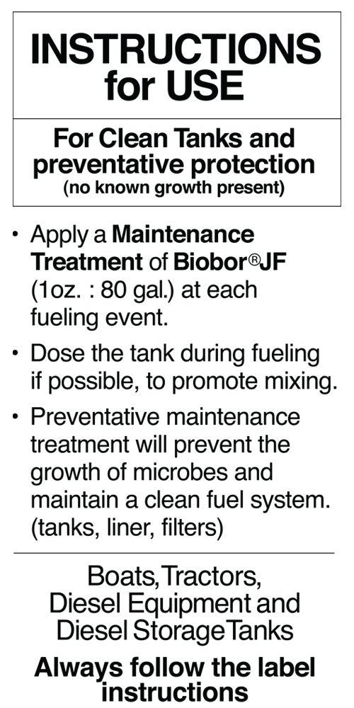 BIOBOR JF bottle beside a diesel canister showing size and dosage scale