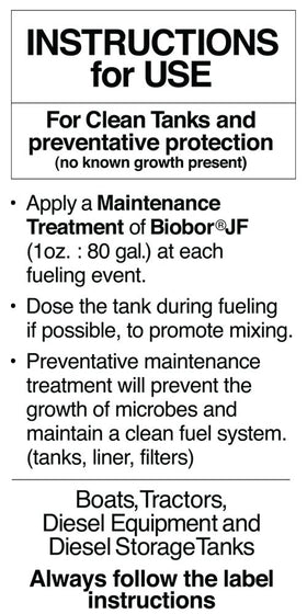 BIOBOR JF bottle beside a diesel canister showing size and dosage scale
