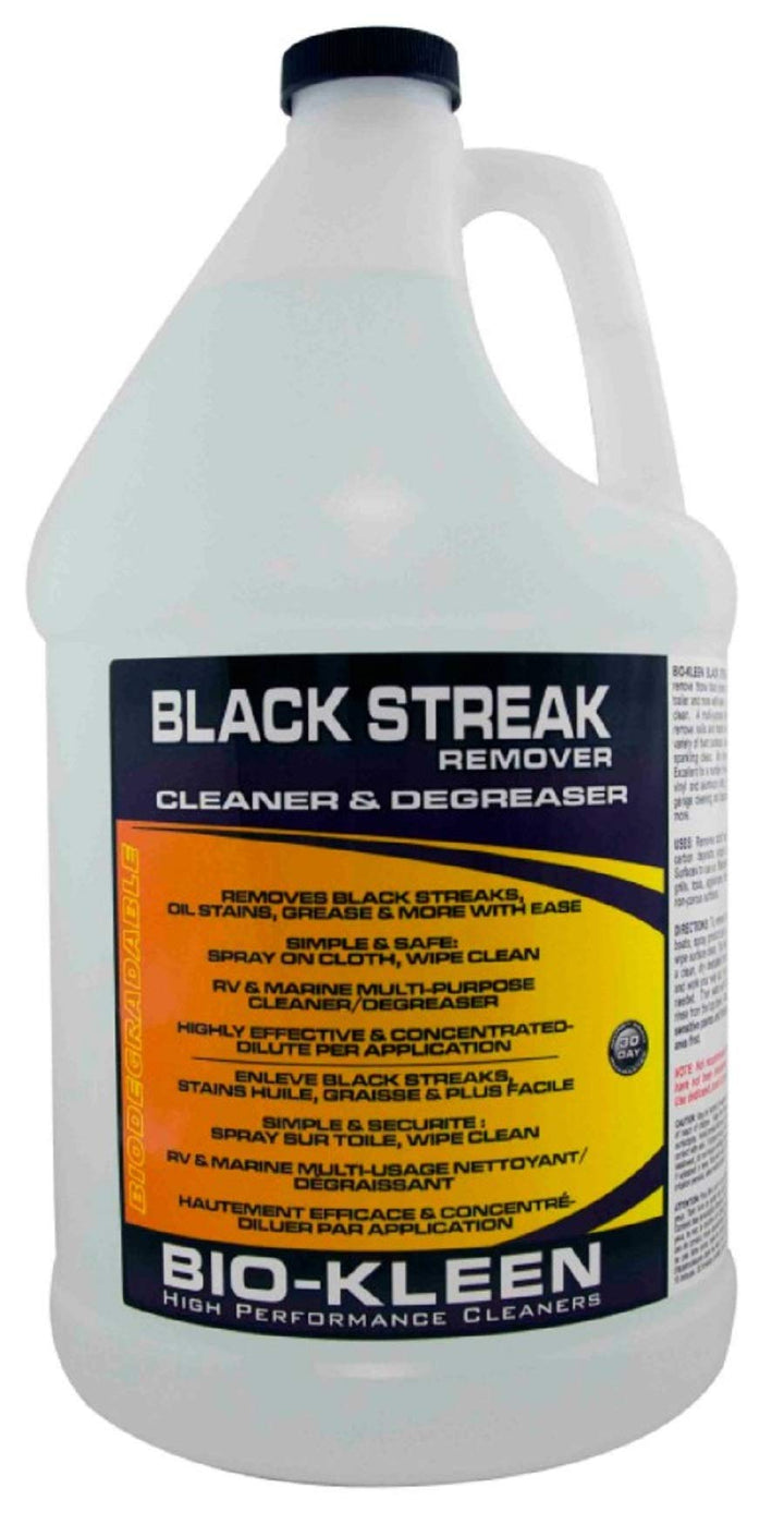 Biokleen gallon bottle front label showing cleaner, easy identification and safe exterior use
