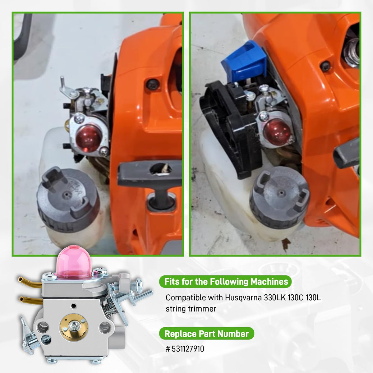 BioLion carburetor mounting flange close-up illustrating secure bolt alignment