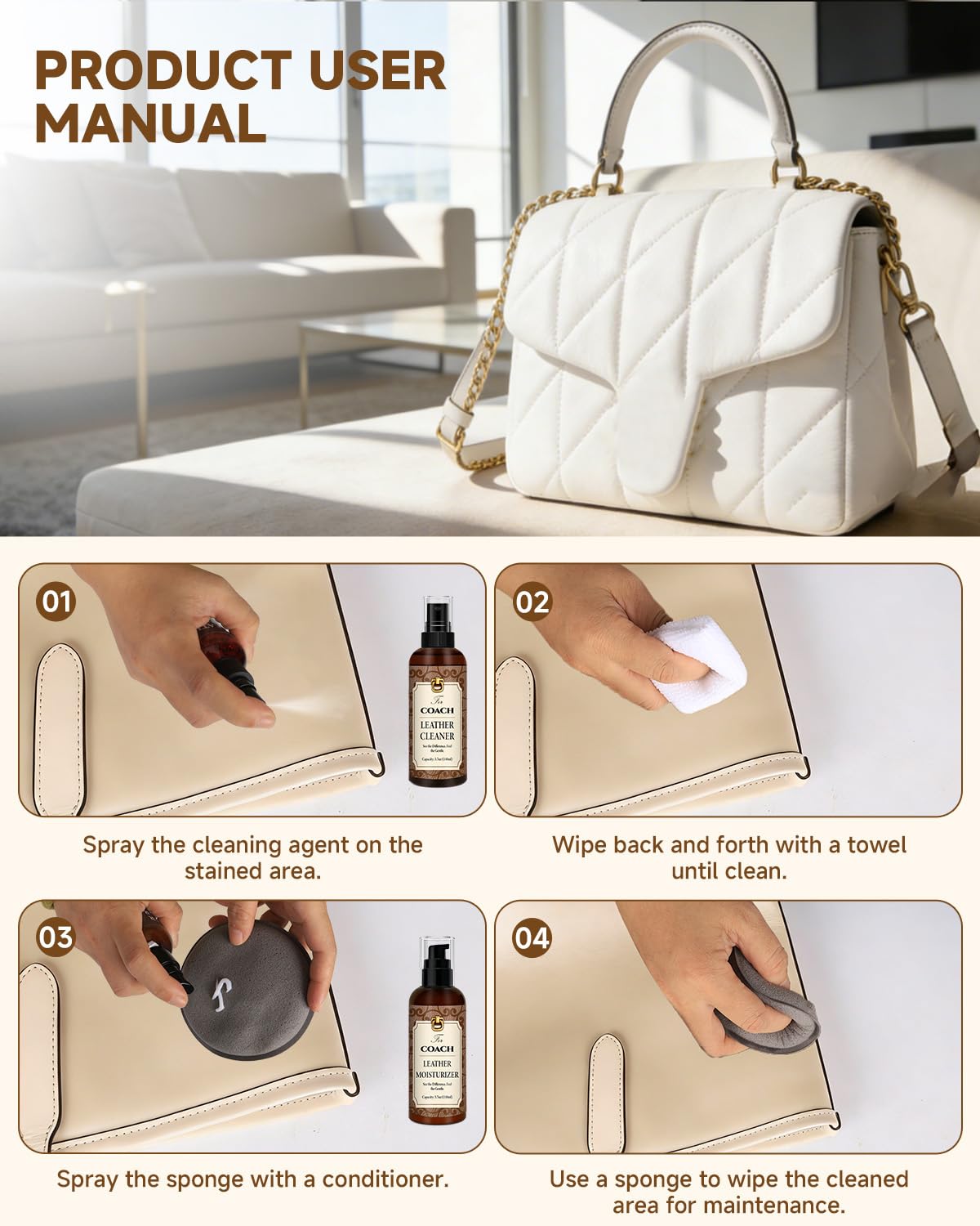 BIOOICH before and after Coach bag restoration revealing improved look