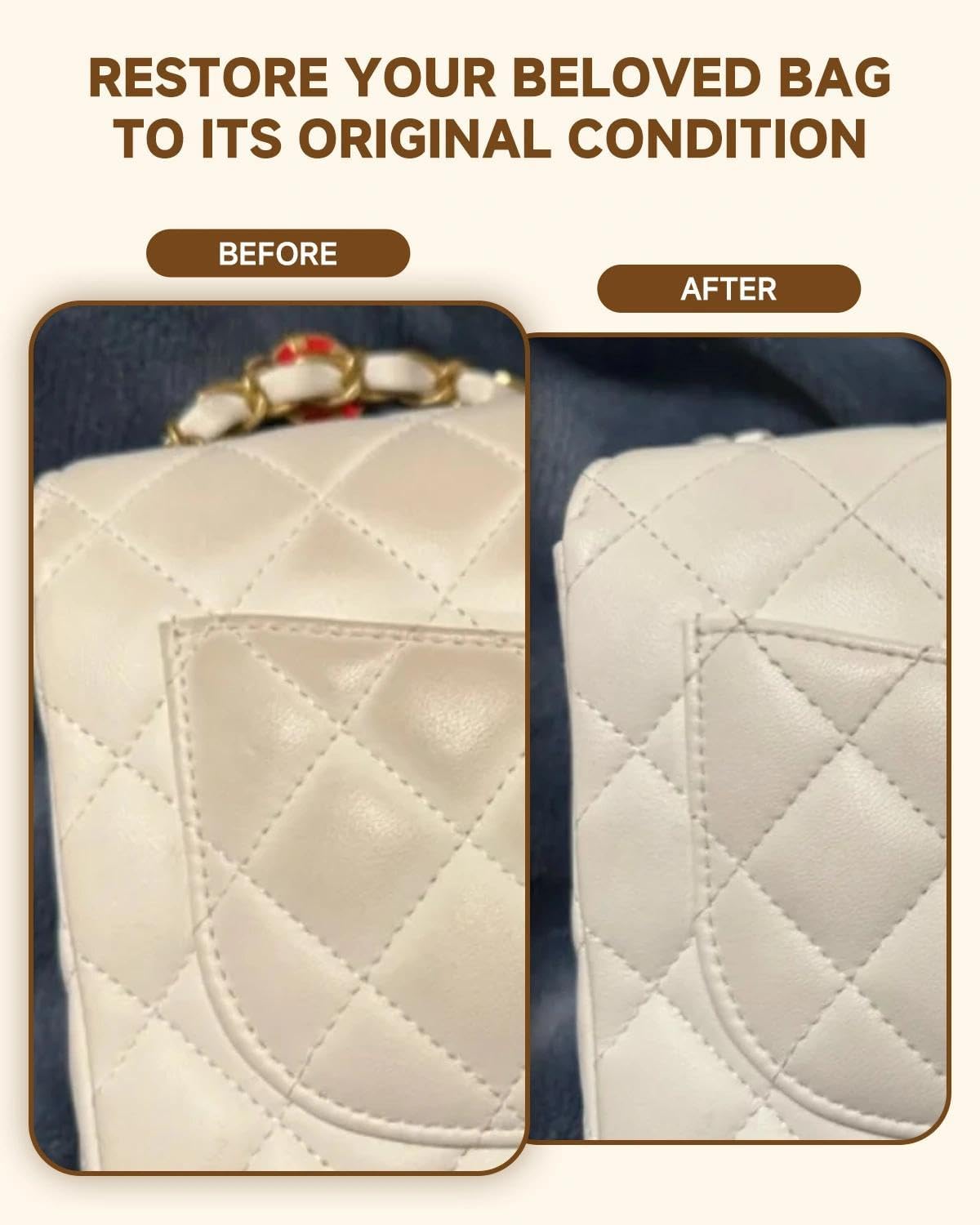 BIOOICH cleaner applied to Coach handbag removing dirt effectively