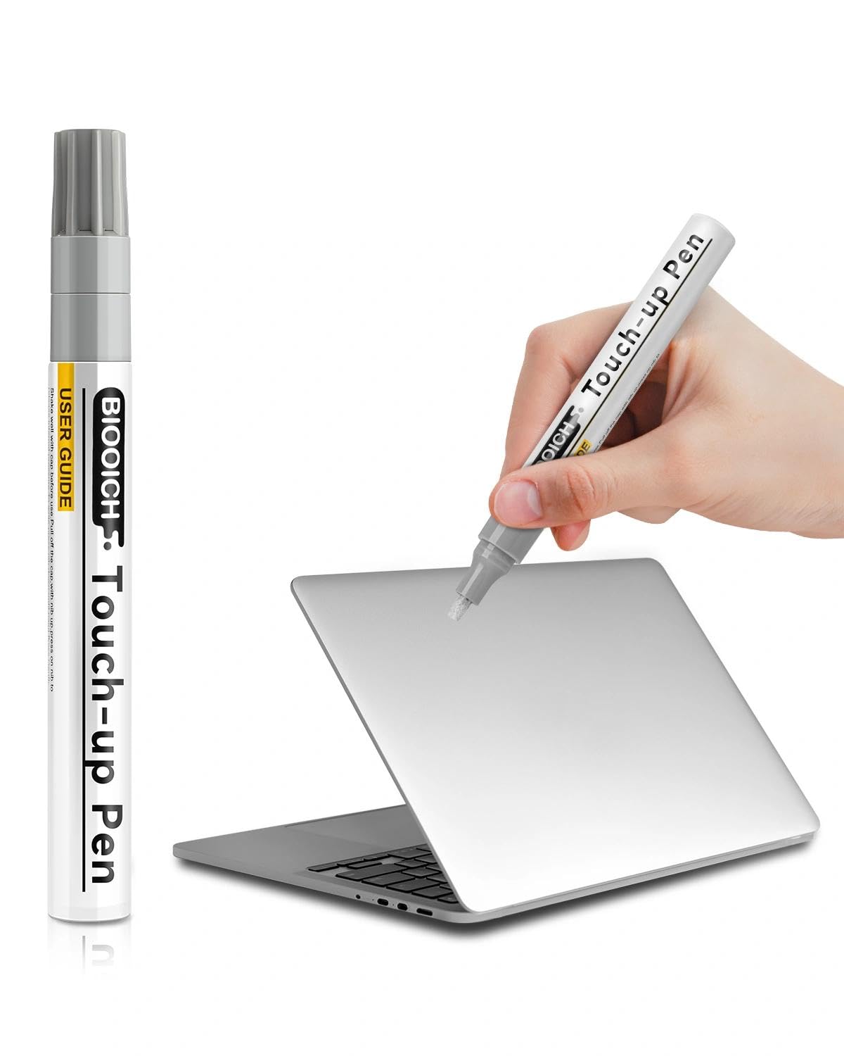 BIOOICH front packaging showing silver touch up pen and included spare nib for quick repairs