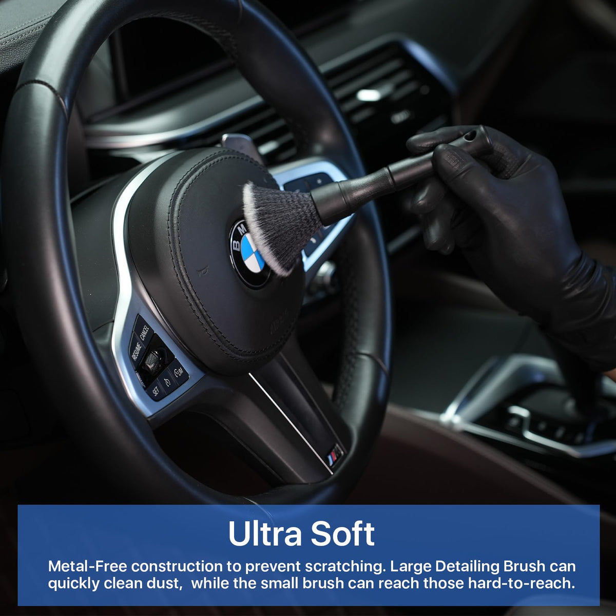 Birbenben in-use dashboard cleaning showing efficient dust removal without damage