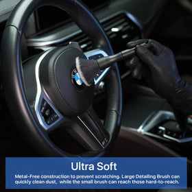 Birbenben in-use dashboard cleaning showing efficient dust removal without damage