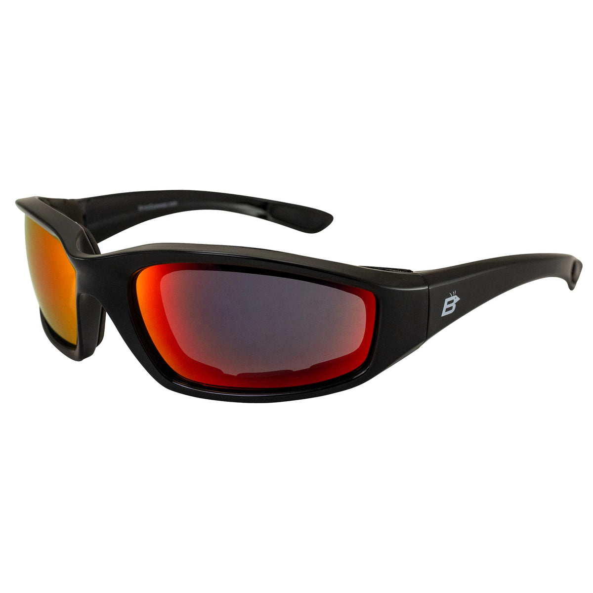 Birdz Oriole front view gloss black frame showing sleek fit and protection
