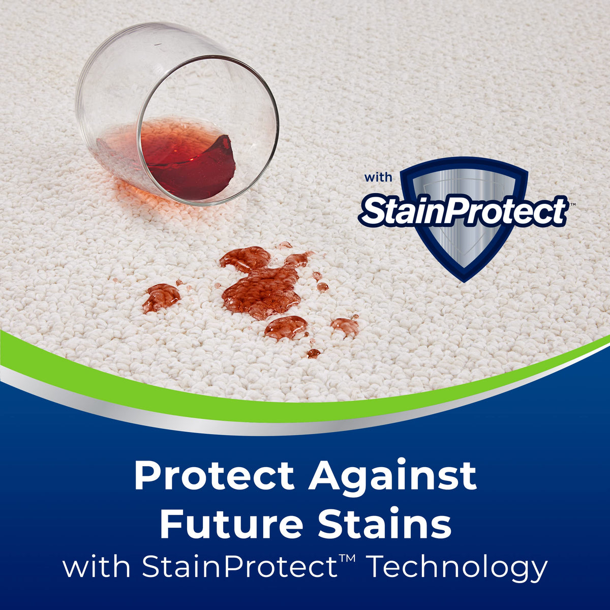 Bissell Woolite label close-up highlighting StainProtect technology benefits
