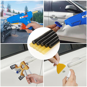 Bitlyle kit in use on car door demonstrating DIY dent repair saving time and cost