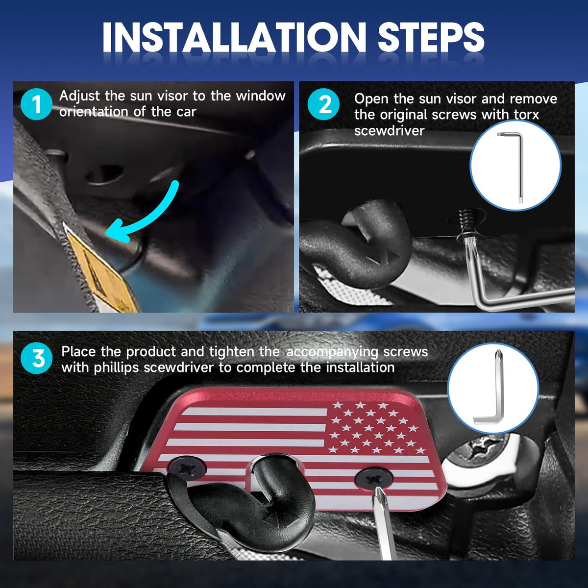 BIUNIE countersunk screws and Torx/Phillips drivers displayed, easy installation