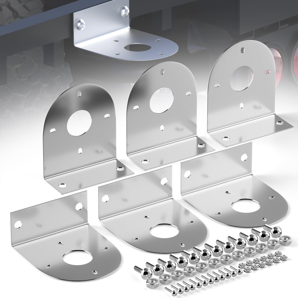BJZ front view of six stainless steel L-shaped brackets showing ready-to-install kit