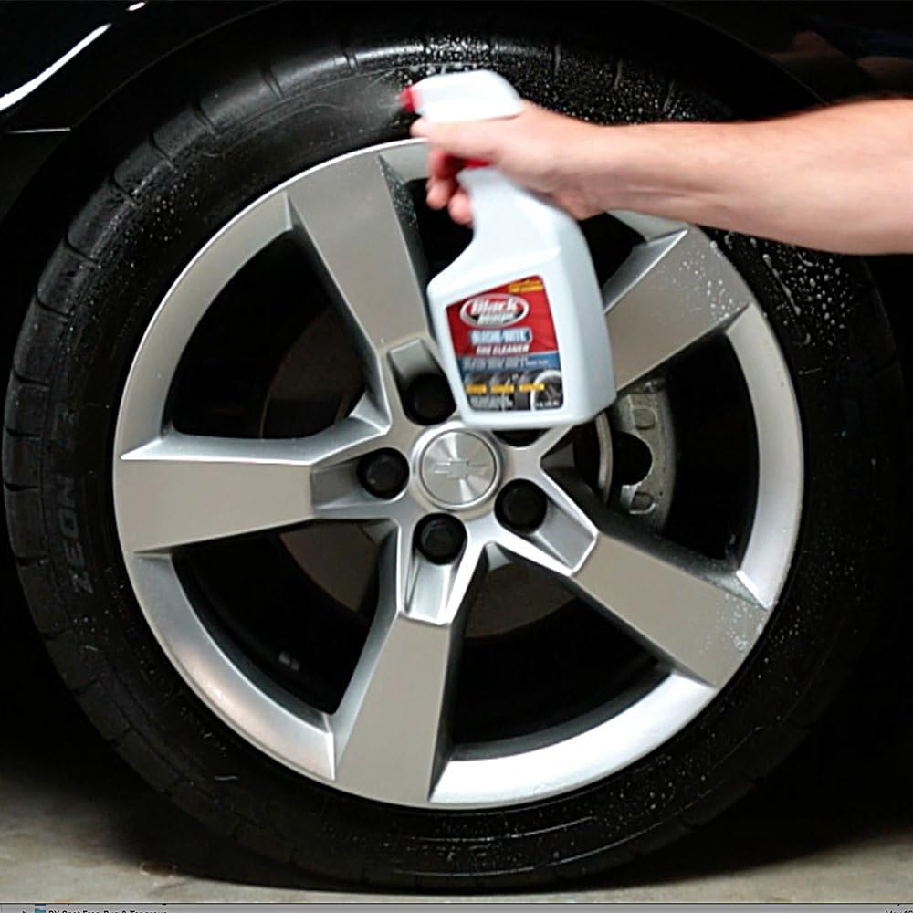 Black Magic before and after tire cleaning showing visible restoration