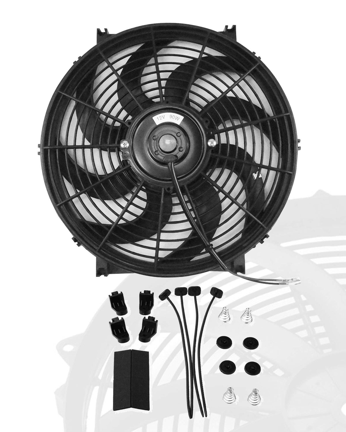 BLACKHORSE-RACING front view 12in fan showing compact profile and strong airflow benefit